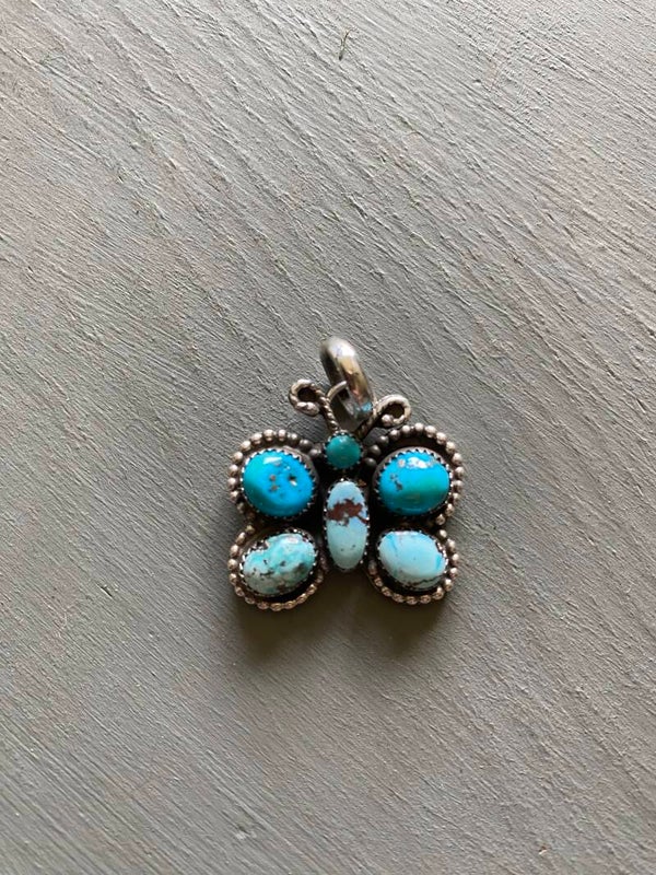 Beautiful Turquoise and Sterling Butterfly Pendant