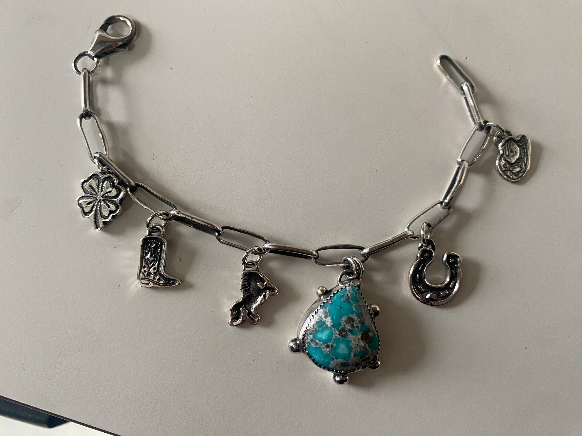 Sterling Silver Handmade Cowgirl Charm Bracelet