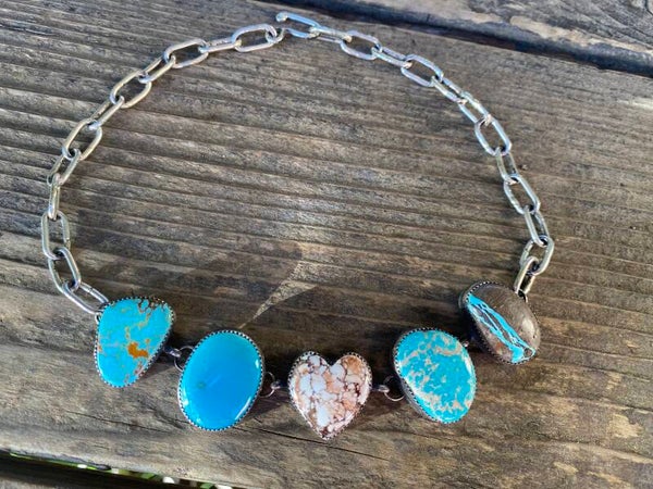 Multi Turquoise Sterling Choker