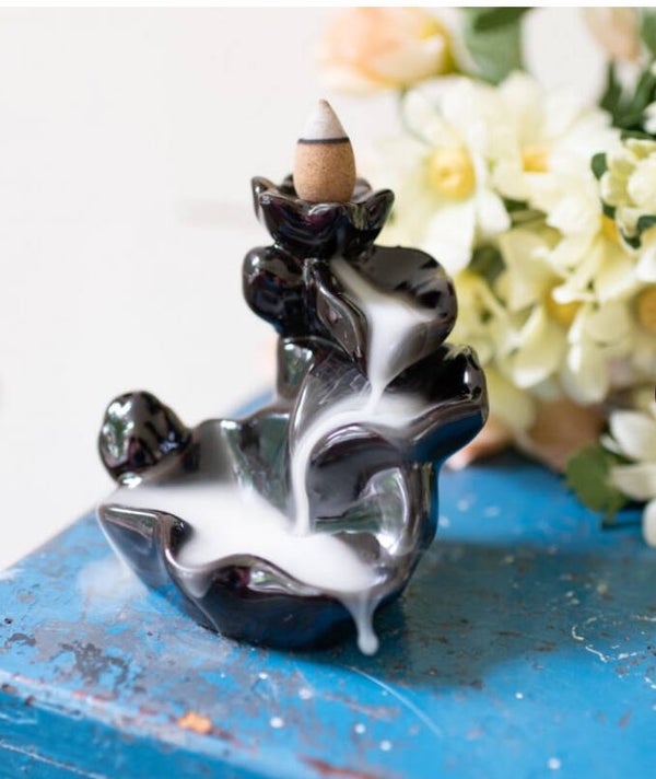 Backflow Wierook Houder Waterval Blaadjes Keramiek (9 cm)