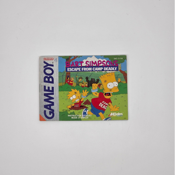 Gameboy Manual Bart Simpson Escape From Camp Deadly