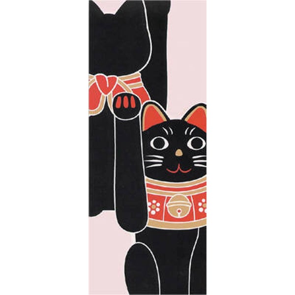 Tenugui "Maneki neko zwart" (T-Tenu-5E)