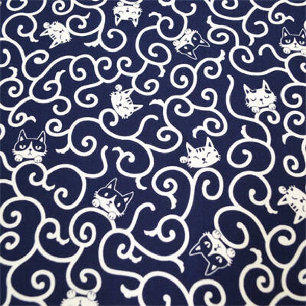 Furoshiki "Takokarakusa & Cats" blauw (T-Furo-10B)