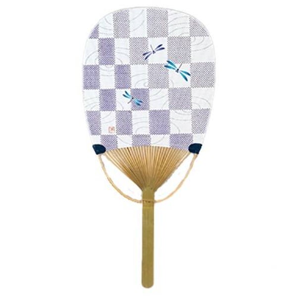 Traditionele Japanse waaier met stok / Uchiwa "Tonbo" (Libel) 37,5 x 17,5 cm (D-Uchi-4-A)