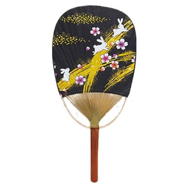 Traditionele Japanse waaier met stok / Uchiwa "Usagi" (Konijn) 37,5 x 17,5 cm (D-Uchi-4-C)