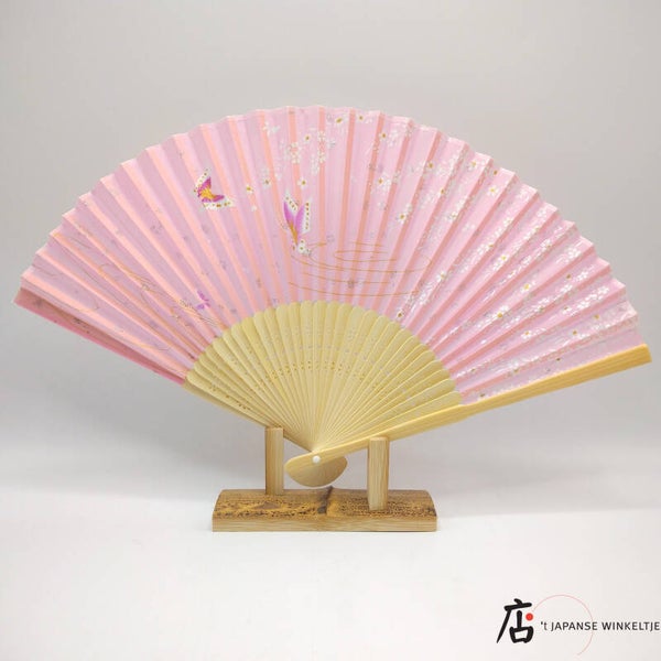 Waaier roze met vlinder & bloesem (D-Chi-3474)
