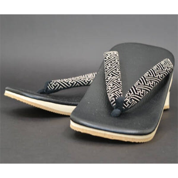 Setta / sandalen zwart met zwart/witte band laat LL (26,5~27,5 cm) (D-KuS-LL)