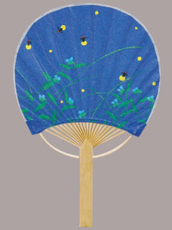 Mini traditionele Japanse waaier met stok / Uchiwa "Vuurvlieg" 18 x 11,5 cm (D-Uchi-2-6706)