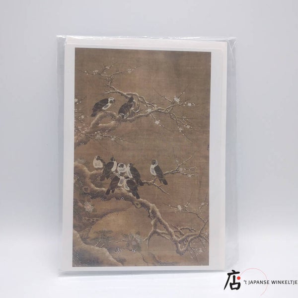 Wenskaart blanco "Collared Crows on Winter Prunus" (D-Pom-Ka-D)