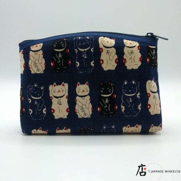 Etui Maneki neko (Geluks kat) blauw, 16,5 x 11 cm (T-Chi-1802)