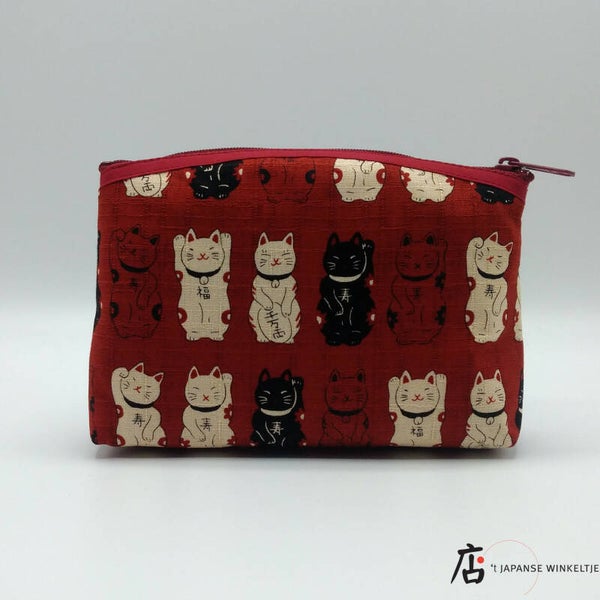 Etui Maneki neko (Geluks kat) rood, 16,5 x 11 cm (T-Chi-1802)
