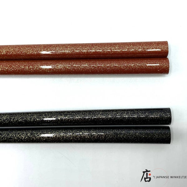 Eetstokjes set zwart/terracotta met glitter (H-Sozo-1214)