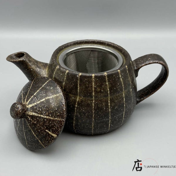 Theepot Bruin met witte strepen 400ml (K-Touga18-31)