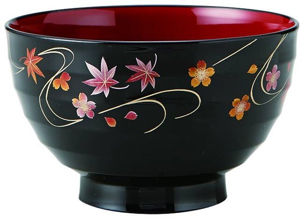 Zwarte kom met momiji/sakura Ø 11,4 cm 7 cm hoog (Ku-Take-36233)