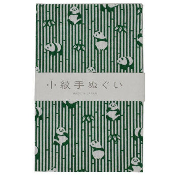 Tenugui handdoekje "Panda" groen (T-Tenu-2-37)