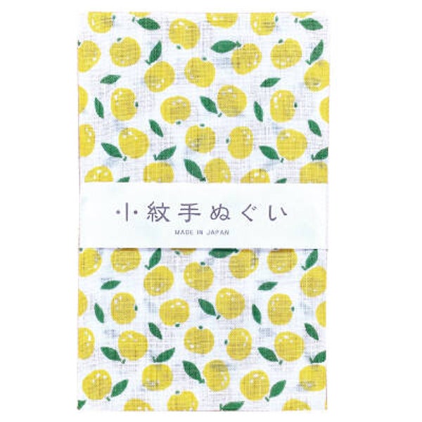 Tenugui handdoekje "Yuzu" (Japanse citrusvrucht) geel/wit (T-Tenu-2-28)
