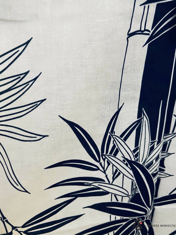 Yukata dames wit met bamboe donkerblauw (T-Yuk-D-766)