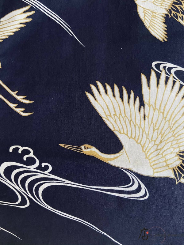Yukata dames donkerblauw met kraanvogel goud/wit (T-Yuk-D)