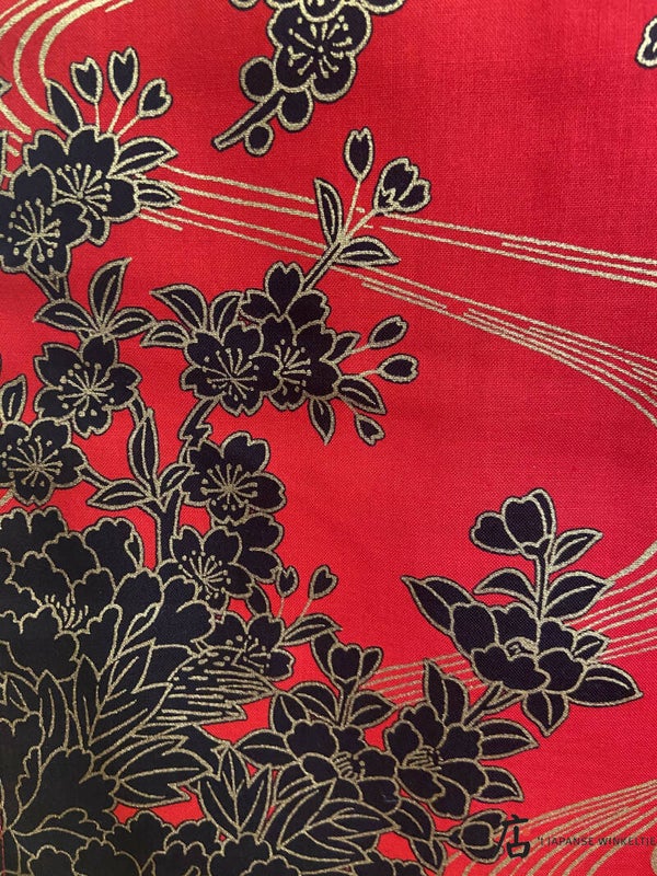 Yukata dames rood met bloesem zwart/goud (T-Yuk-D-932)