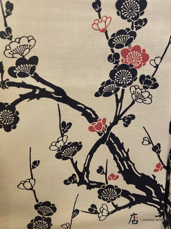 Yukata dames wit met pruimenbloesem donkerblauw/roze (T-Yuk-D-943R)