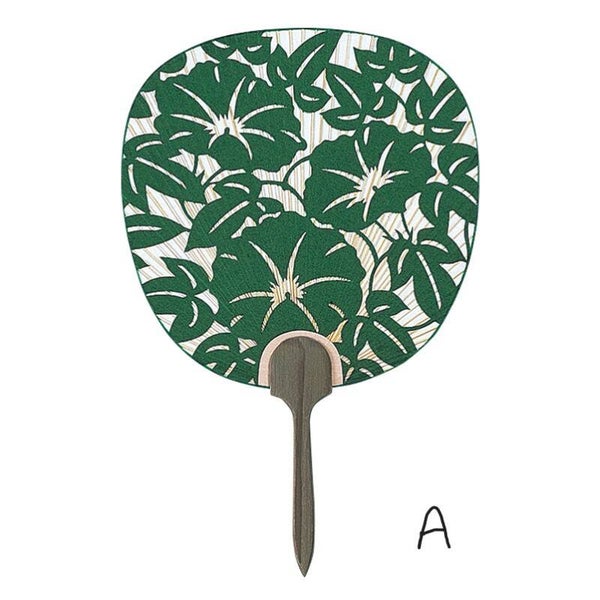 Waaier "Groen met bloemen" (D-Uchi-6)