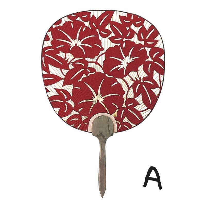 Waaier "Rood met bloemen" (D-Uchi-6)