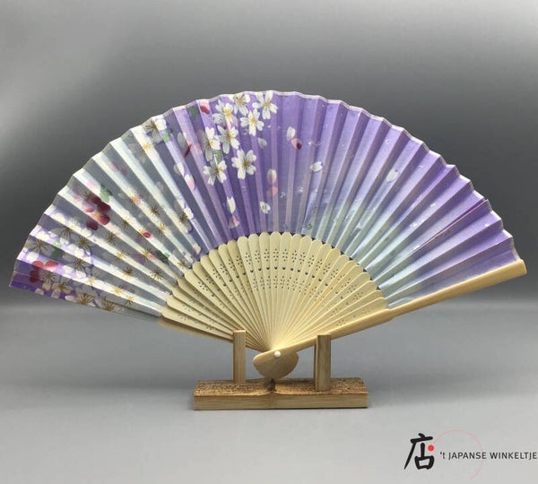 Waaier paars met kersenbloem motief (D-Chi-3473)