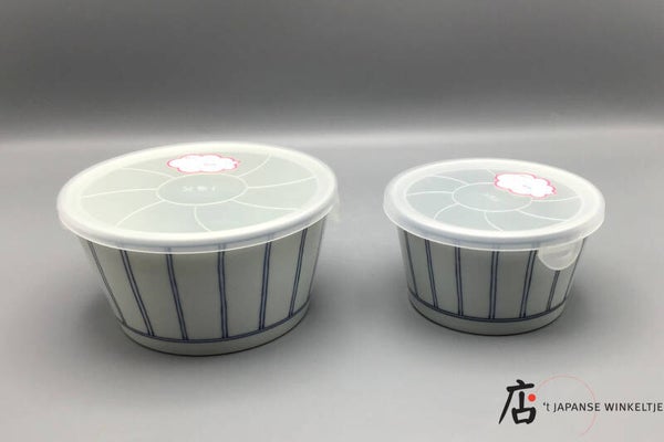 Kom met deksel streep patroon (K-Sai-11754/11757)