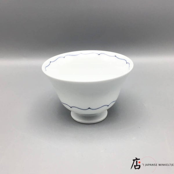 Theekom wit met dunne lijn donkerblauw Ø 9,5 cm 6 cm hoog (K-Sai-22725)