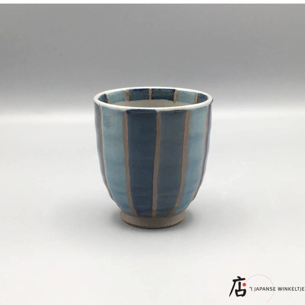 Yunomi / Theebeker blauw gestreept, Ø 7 cm 8 cm hoog (K-Sai-66383)