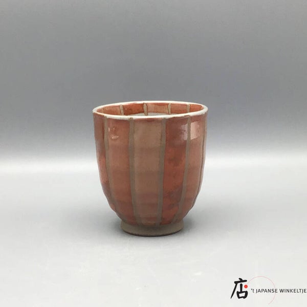 Yunomi / Theebeker roze gestreept, Ø 7 cm 8 cm hoog (K-Sai-66384)