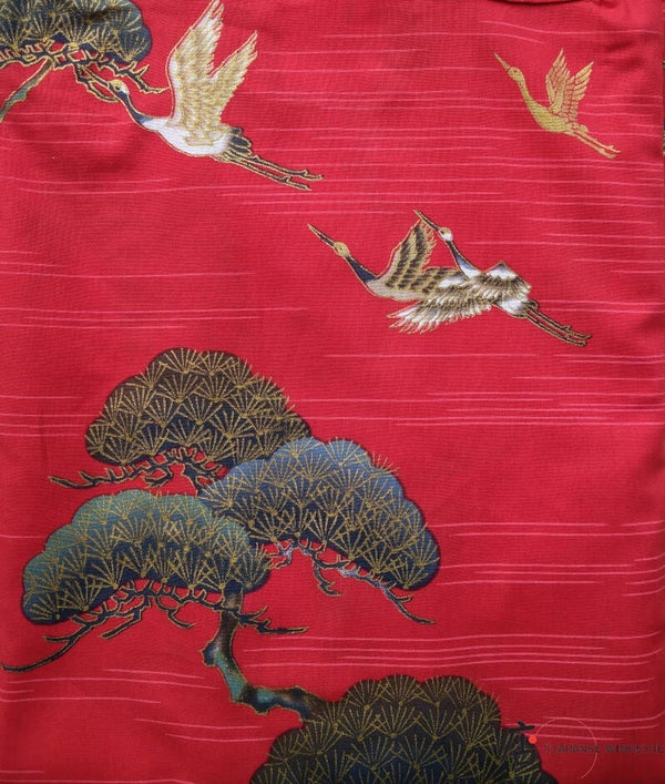 Happi kimono kort dames rood met kraanvogels, maat S/M (T-Happi-D867)