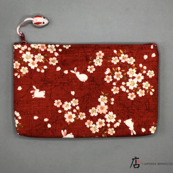 Toilettasje met konijn patroon rood (T-Tasje-Ko1)