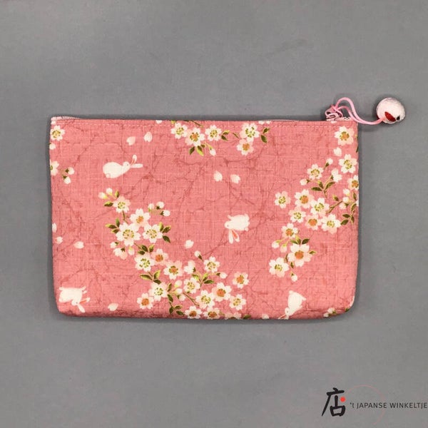 Toilettasje met konijn patroon roze 12,5 x 20 x 1,5 cm (T-Tasje-Ko2)