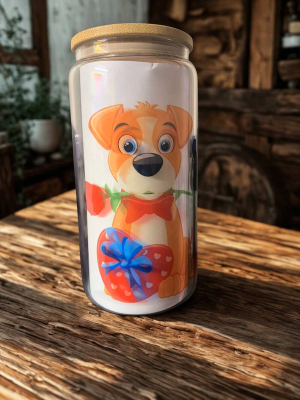 Valentines Dog Glass Cup