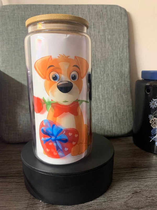 Valentine Dog Glass Cup 20oz