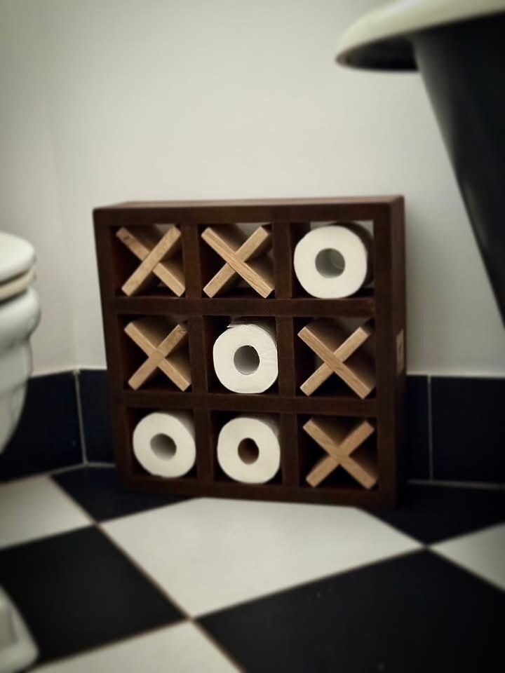 Noughts & Crosses Toilet Roll Holder – Handcrafted Wooden Bathroom Accessory
