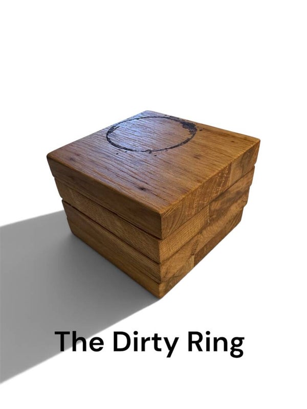 The Dirty Ring™ – Handmade Oak Coaster Set of 4