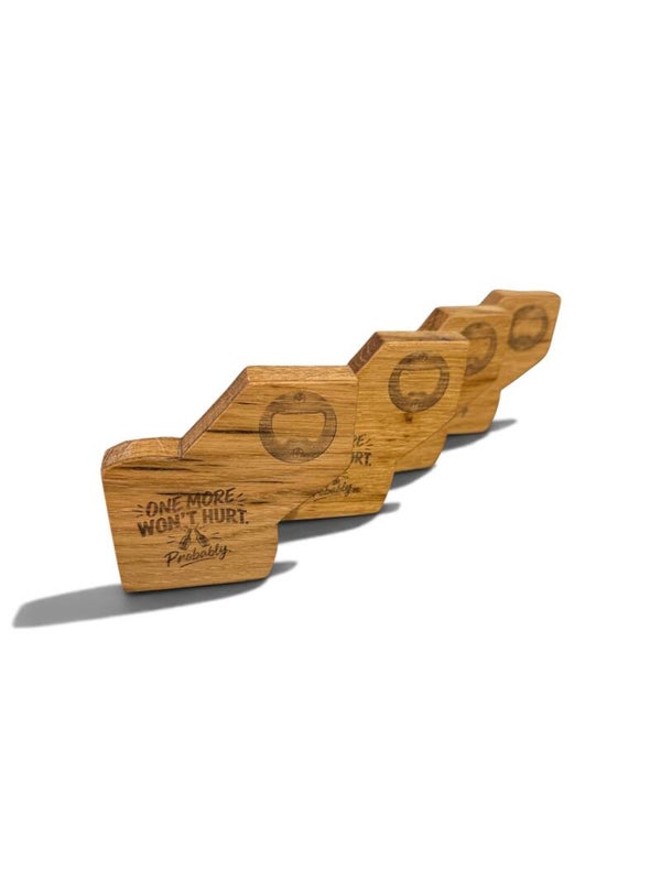 The Bottle Opener Coaster – Set of 4 Handmade Solid Oak Wooden Coasters