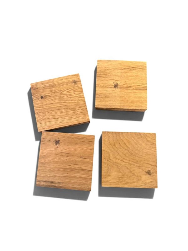 The Dead Fly Coasters – Set of 4 Handmade Solid Oak Coasters