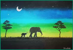 Oil Pastel: AFRICAN ELEPHANTS - 2022