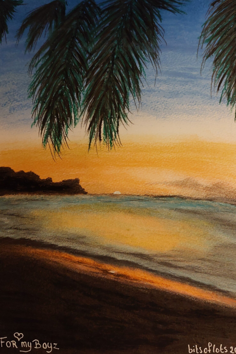 oil pastel tropical beach sunset