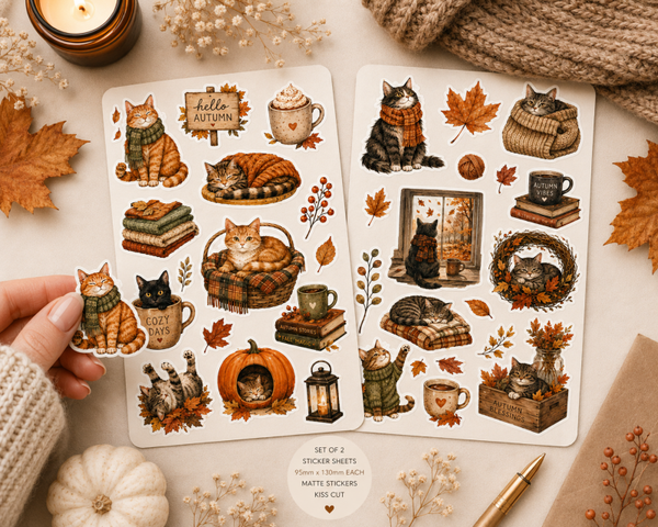 2 Pack of Cat Autumn Stickers