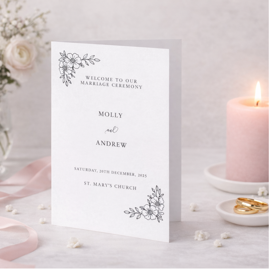 A5 Willow 8 Page Ceremony Program, Order of Service digital download - template