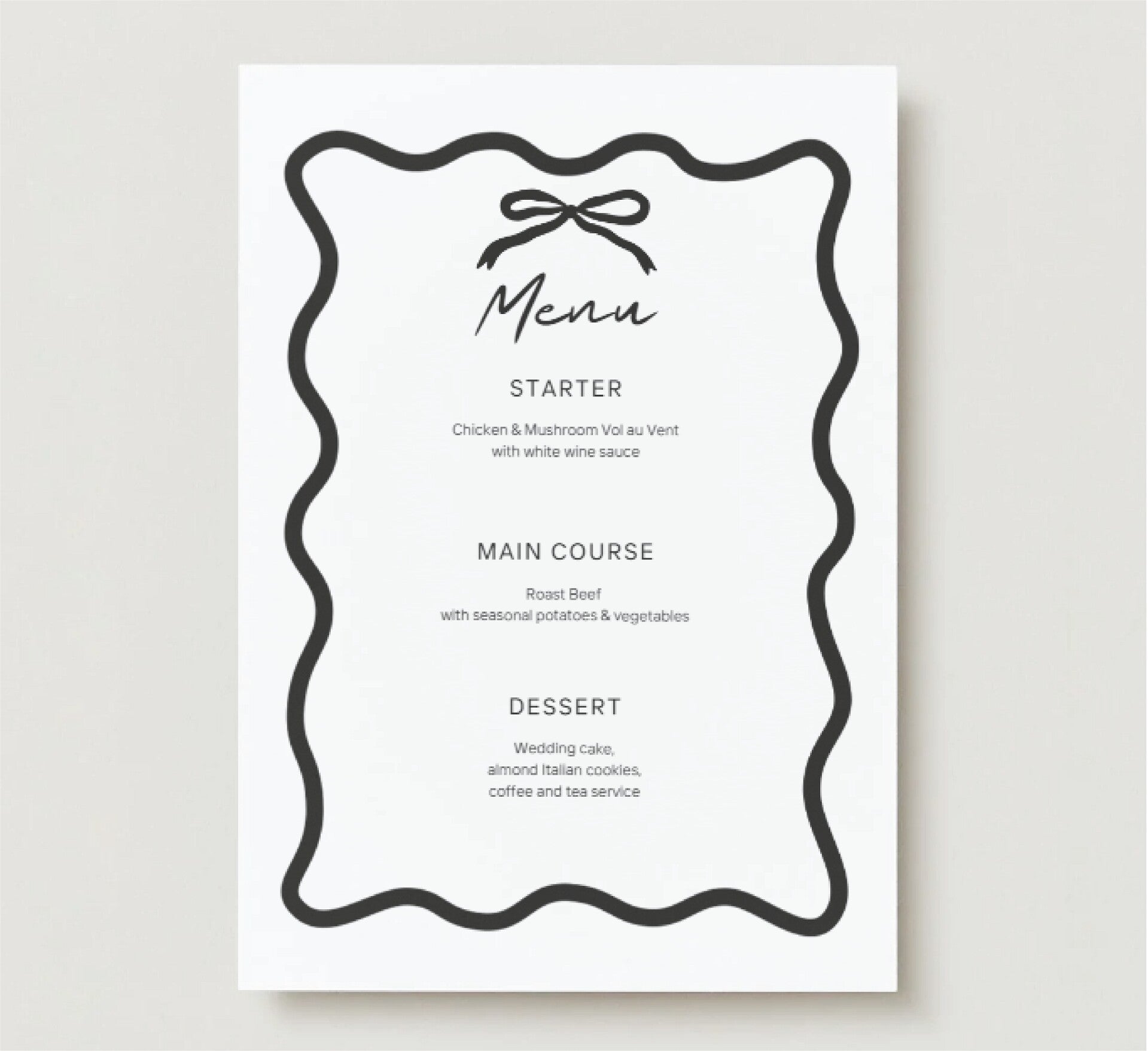 Bow Wedding Menu - A5 Size