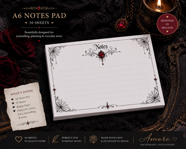 A6 Gothic Spider Web & Ruby Jewel Notepad