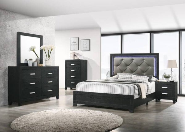 Modern 5-Piece Bedroom Set with LED Upholstered Bed