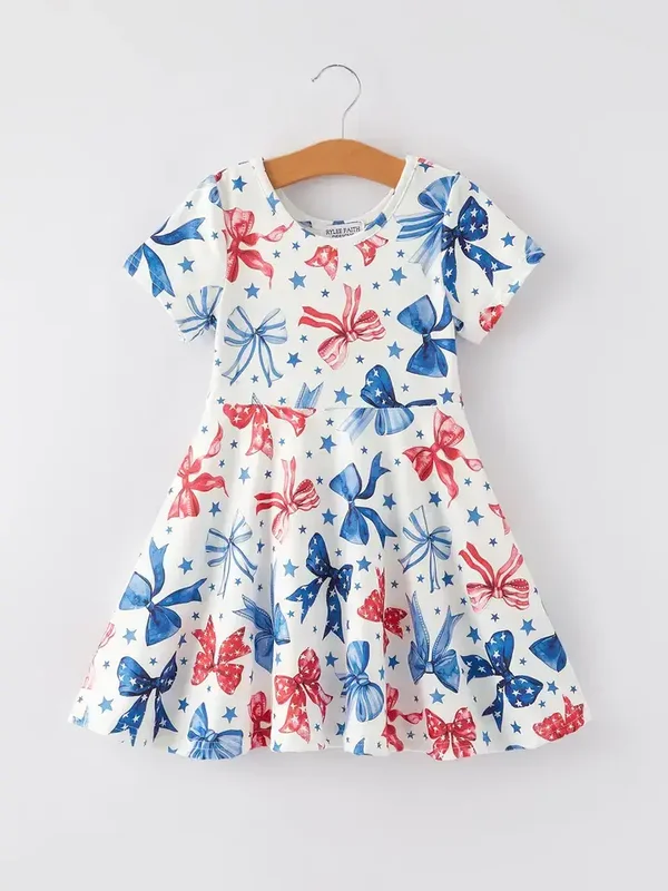 4th of July Bow Star Girls Dress
