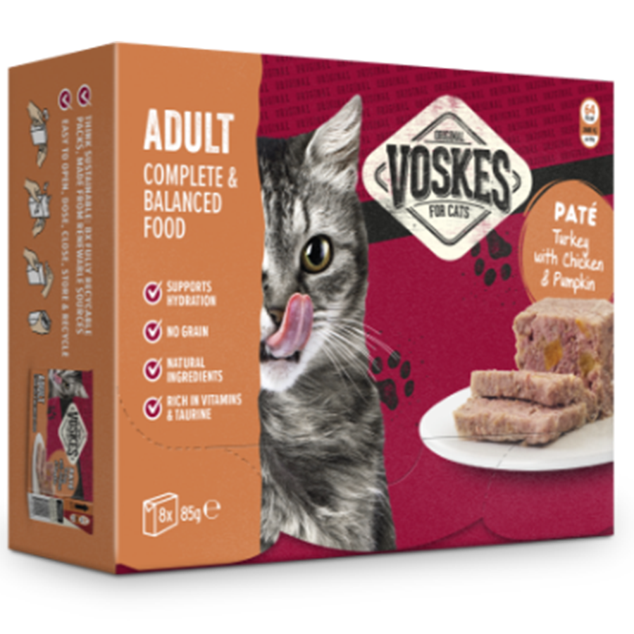 Adulte - Paté dinde, poulet & potiron 8x85g Voskes