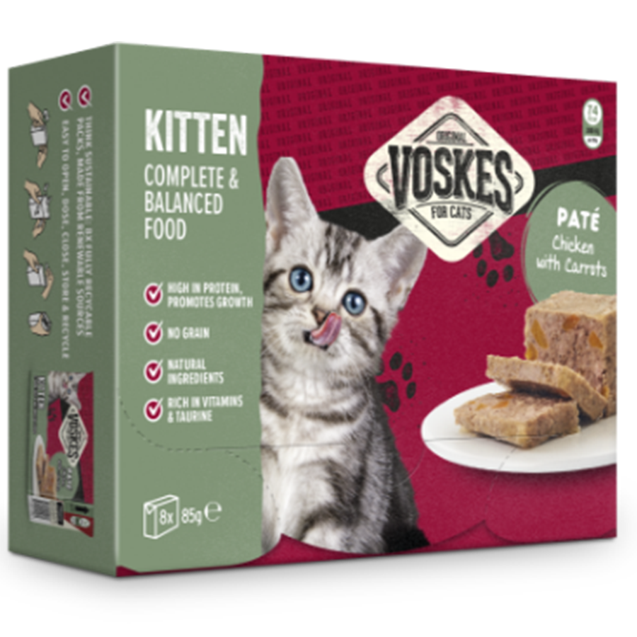 Chaton - Paté poulet aux carottes 8x85g Voskes